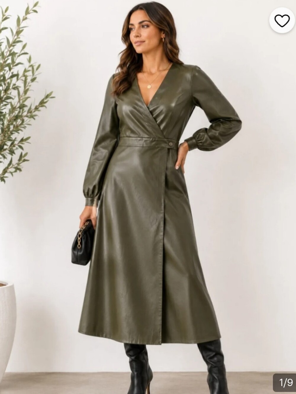 Banana Republic Olive Faux Leather Wrap Midi Dress Size 14 New